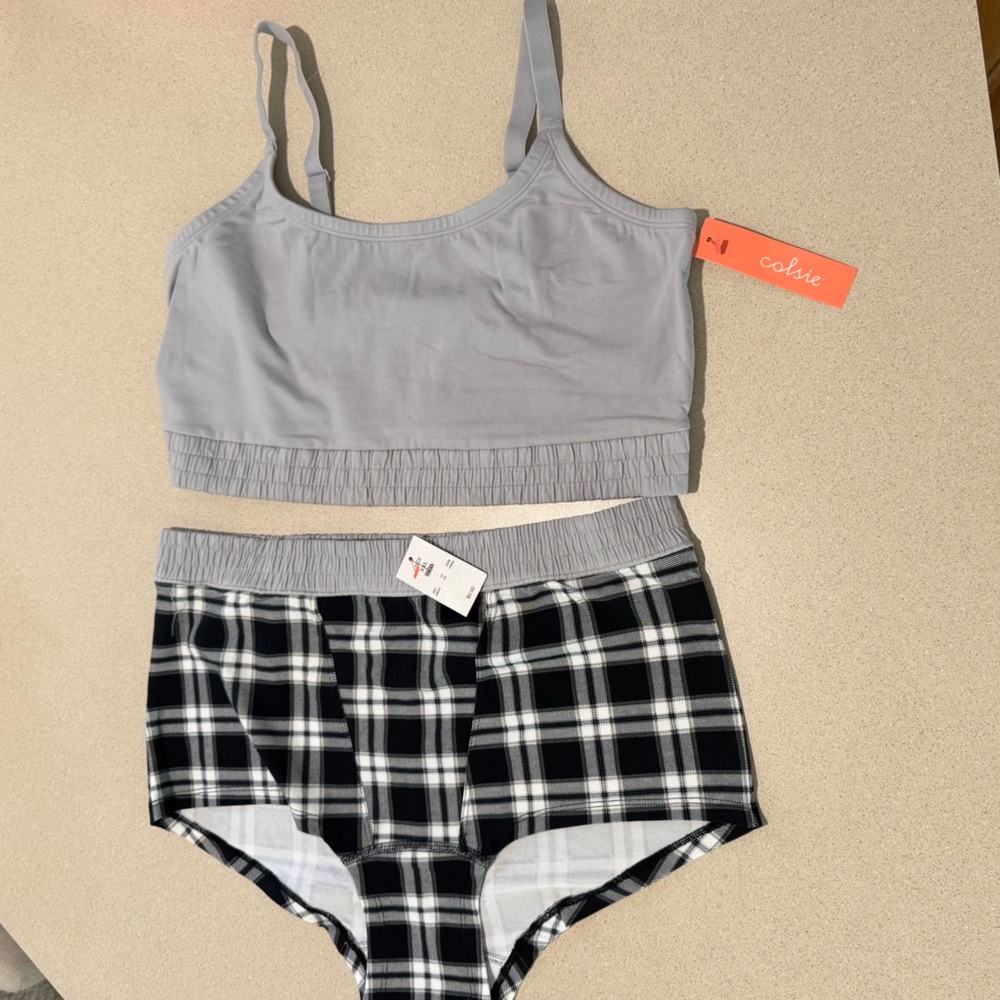 Colsie Gray bralettes and plaid boy shirt undies XXL
